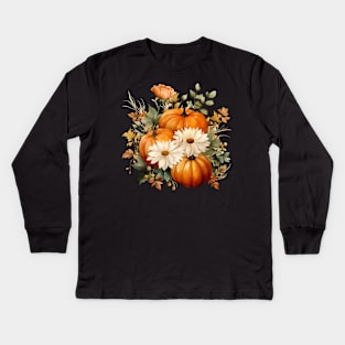 Pumpkin and Flowers Kids Long Sleeve T-Shirt